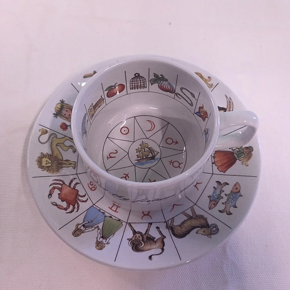 Jon Anton Ironstone Tea Cup Saucer Set White Zodiac Astrology Made in England